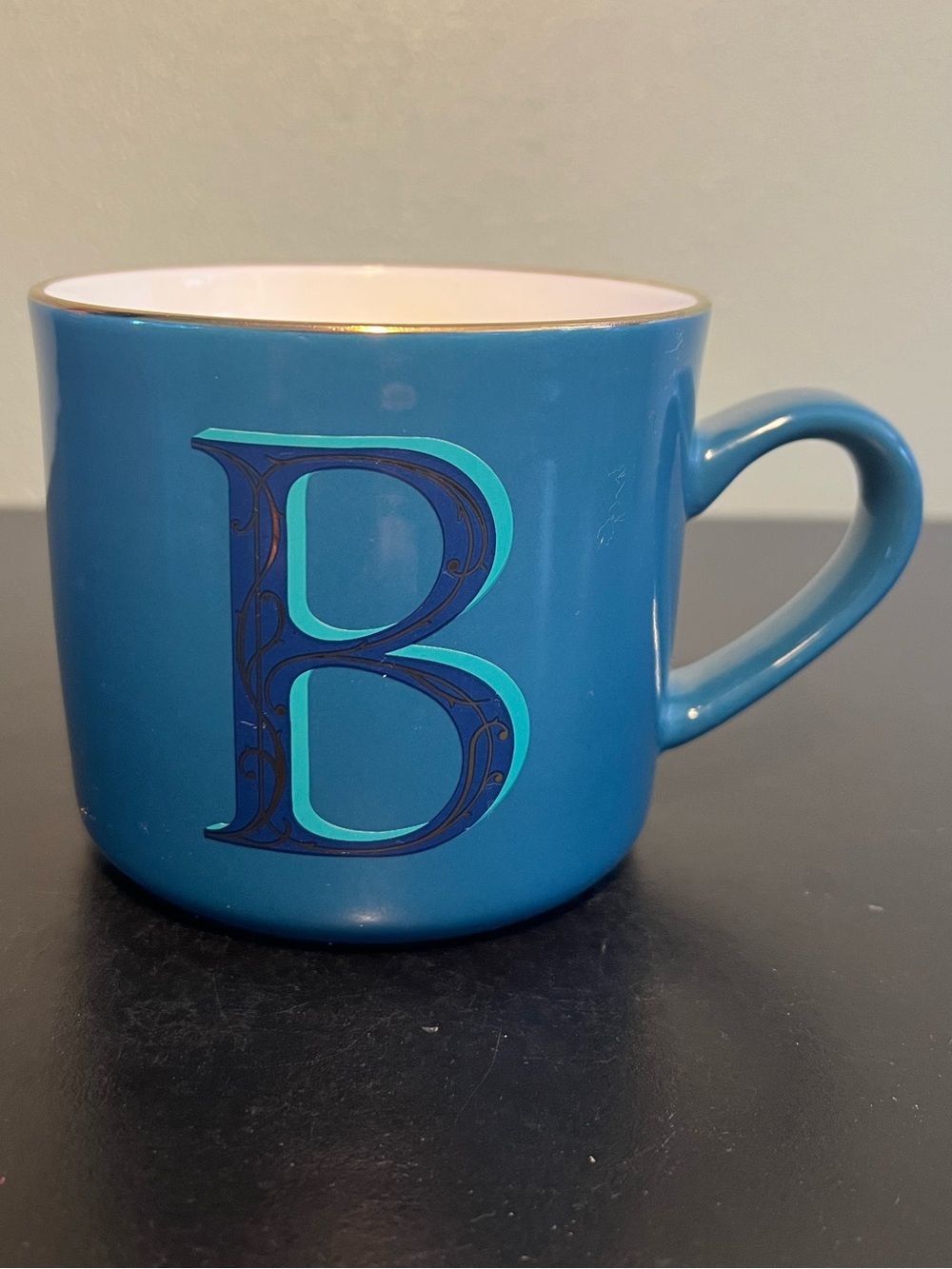OPALHOUSE Letter B Initial Monogram Blue and Metallic Gold Ceramic Coffee Mug